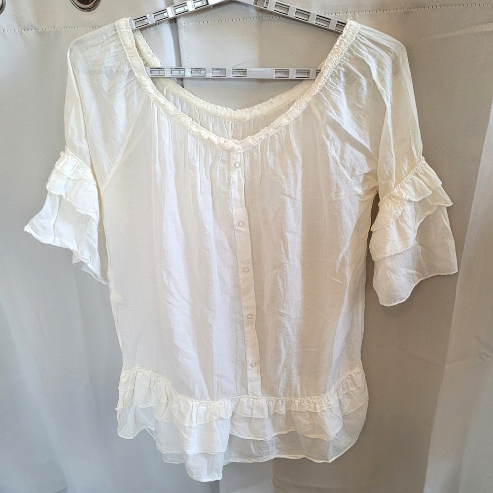 Edwardian Top Silk Blend Ruffle Oversized Medium Peasant Cottage Coquette 21773